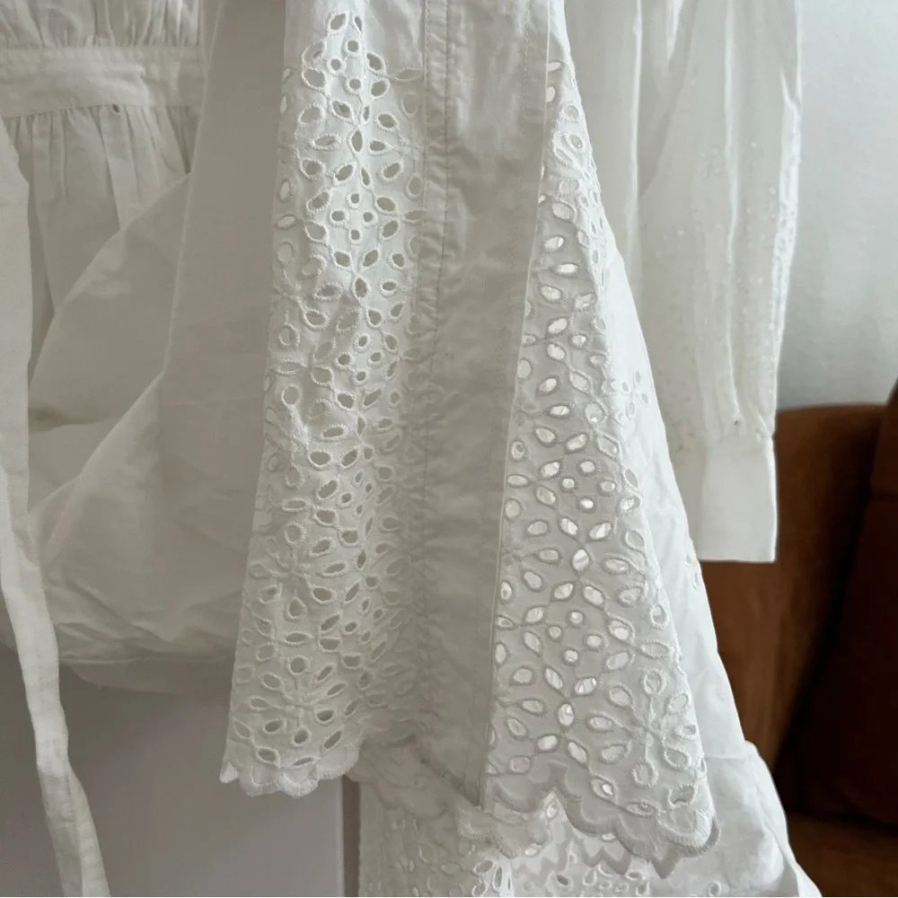 ULLA JOHNSON Adette tie-detailed broderie anglaise eyelet cotton midi dress - Picture 8 of 13